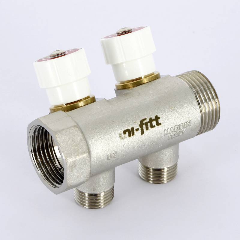 Коллектор никелированный Uni-Fitt 1 НВ 2 выхода 1/2 Н 40 мм под плоскую прокладку 405N4220