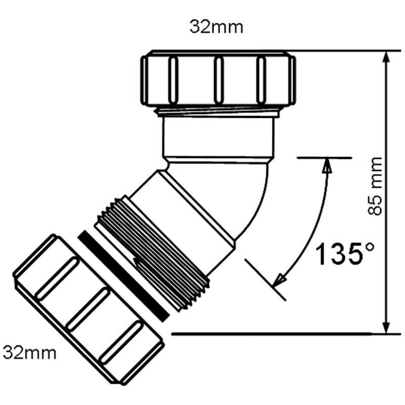 Отвод компрессионный McAlpine 135° 32х32 мм 32B-WH