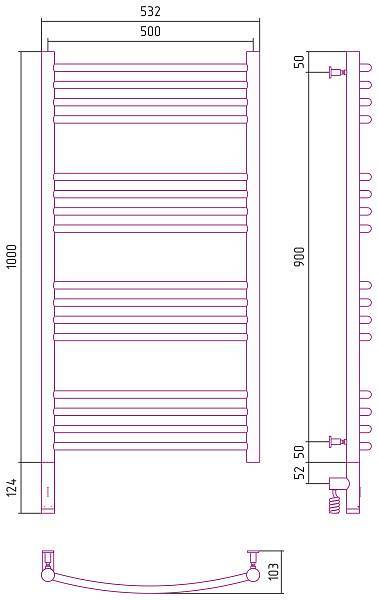 Полотенцесушитель электрический Сунержа Богема 3.0 500x1000 мм левый матовый белый 30-5802-1050