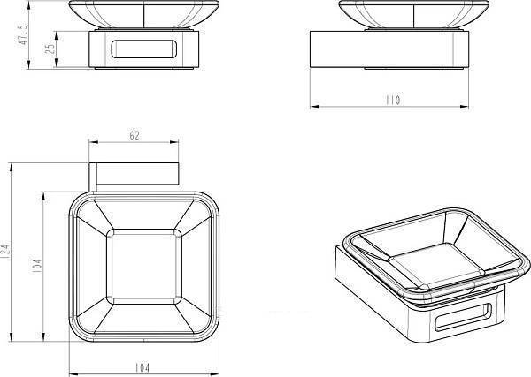 Мыльница подвесная Boheme Q квадратная матовое золото 10943-MG