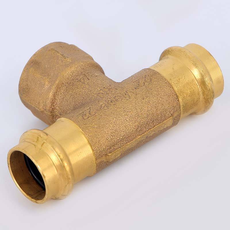 Тройник пресс с наружной резьбой Viega Sanpress 22х3/4х22 бронза 194123