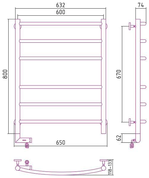 Полотенцесушитель электрический Сунержа Галант 2.0 600x800 мм левый сатин 071-5200-8060