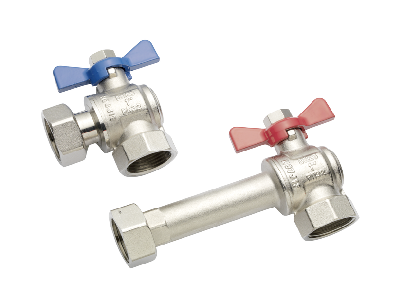 Комплект шаровых кранов REHAU 1 дюйм никелированных угловых для коллекторов 13152341001