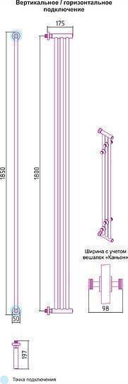 Полотенцесушитель водяной Сунержа Хорда 50x1850 мм боковое подключение 00-0124-1800