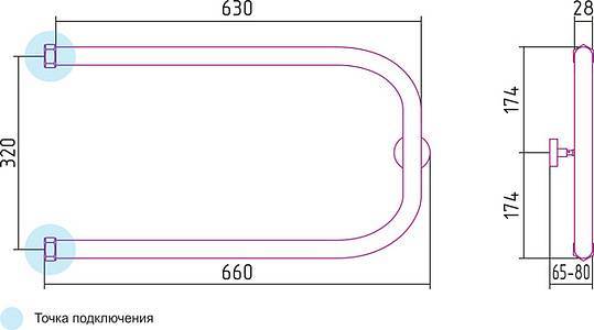 Полотенцесушитель водяной Сунержа П-образный 65х32 см без покрытия 00-0003-3265
