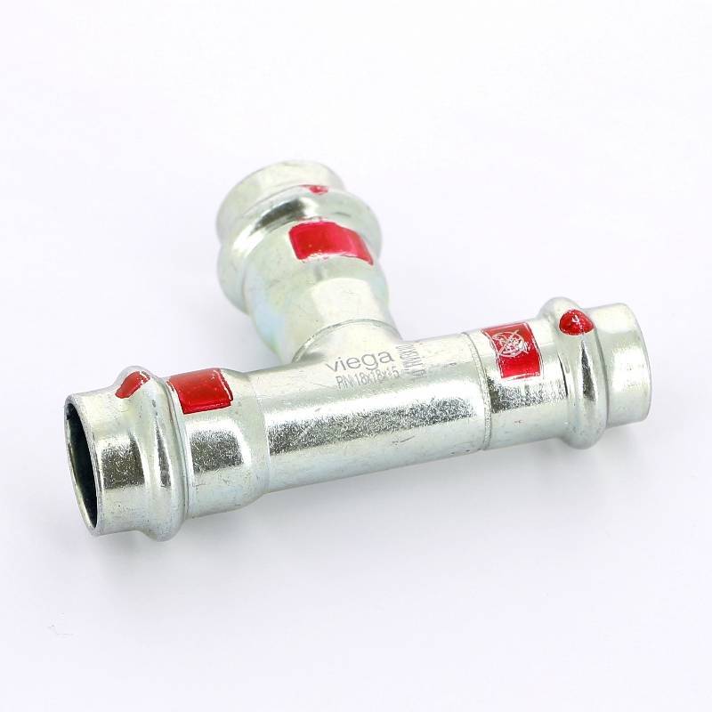 Тройник пресс редукционный Viega Prestabo SC-Contur 18х15х18 мм оцинкованная сталь 704681