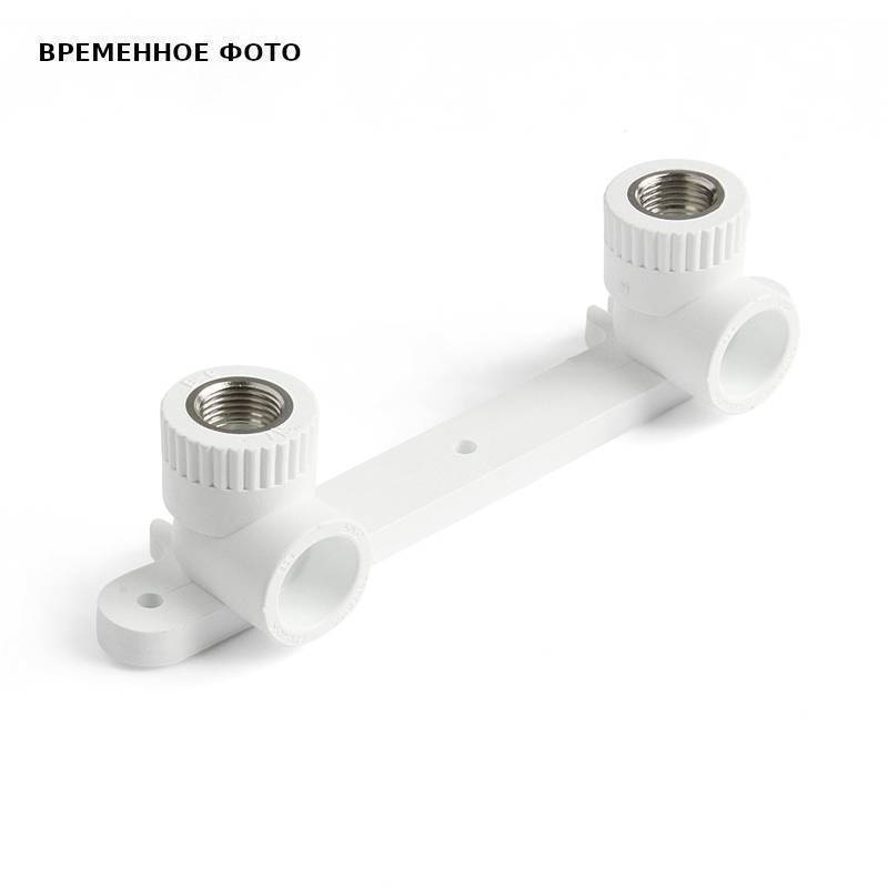 Угольник двойной PP-R Pro Aqua 20 мм x 1/2 ВР с креплением серый PA280008PG