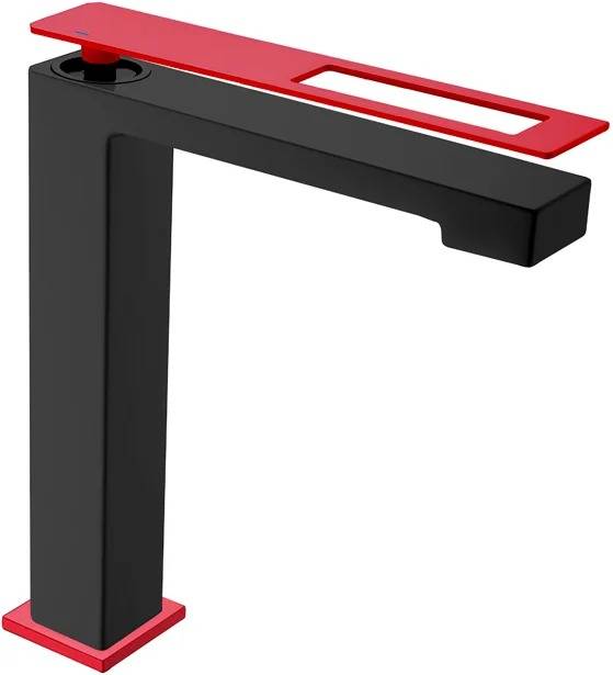 Смеситель для раковины Boheme Q высокий черный матовый/красный 142-BR