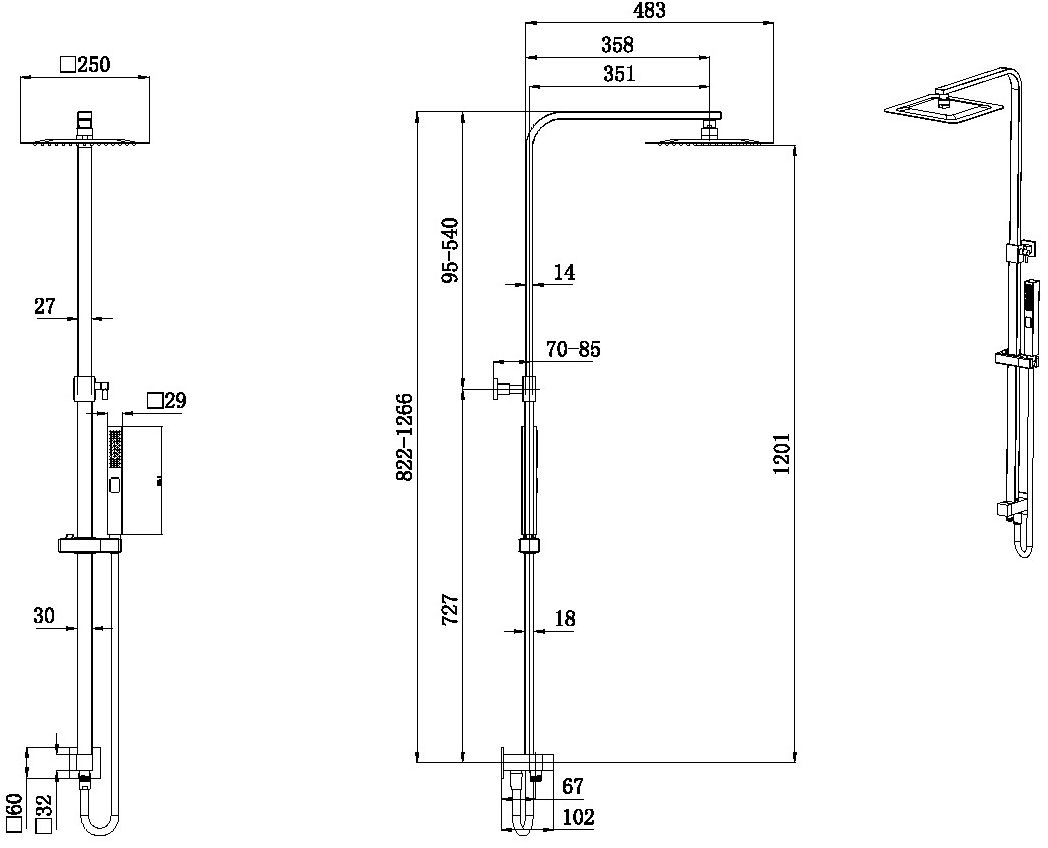 Душевая стойка с верхним душем Allen Brau Infinity 3 режима 25x48.3x126.6 см хром 5.21031-00