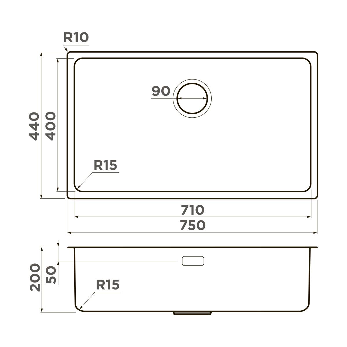 Кухонная мойка Omoikiri Tadzava 75-U/I Ultra 15-IN 75x44 см нержавеющая сталь 4997119