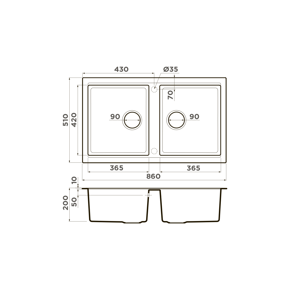 Кухонная мойка Omoikiri Tedori 86-2-EV 86x51 см эверест 4993930