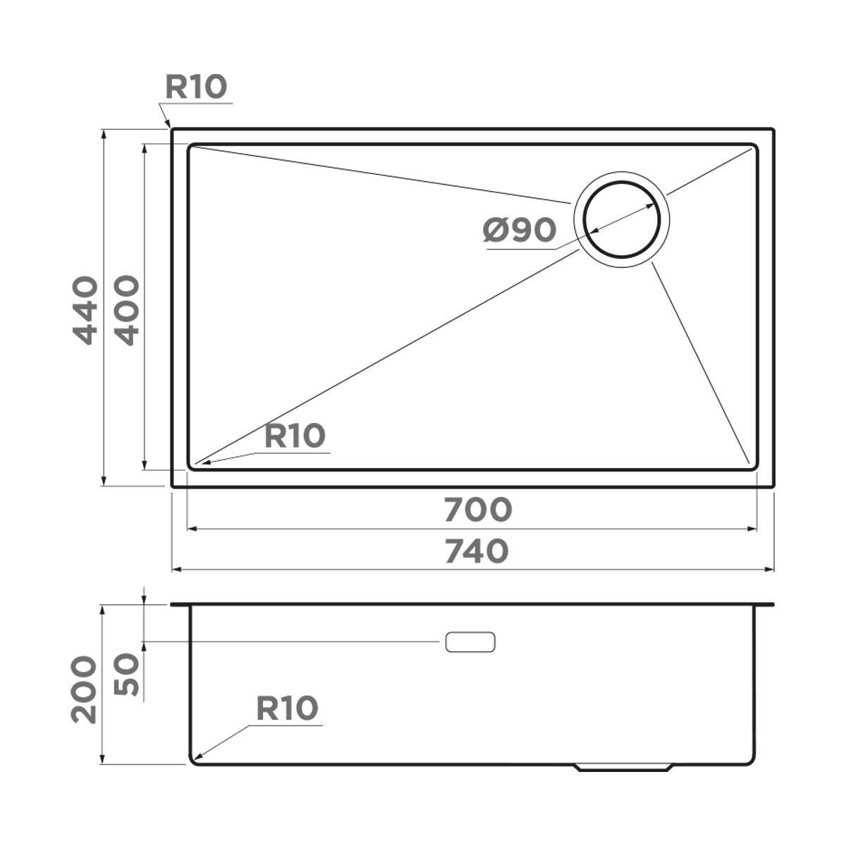 Кухонная мойка OMOIKIRI Taki 74-U/IF Side-IN 74x44 см нержавеющая сталь 4993170