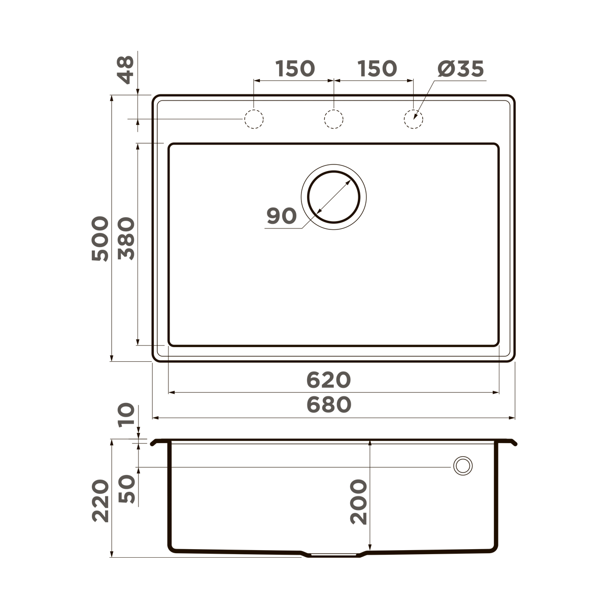 Кухонная мойка OMOIKIRI Taki 54-U/IF-GB 54x44 см графит 4997019