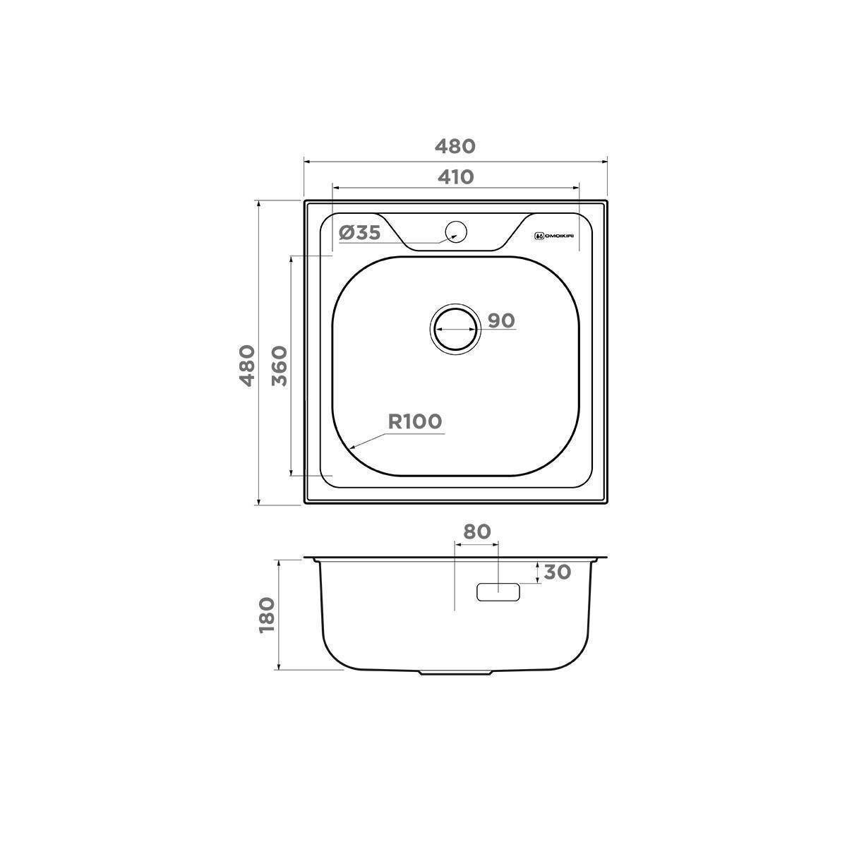 Кухонная мойка Omoikiri Saru 48-IN нержавеющая сталь 48x48 см 4993833