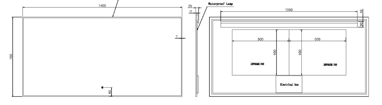 Зеркало прямоугольное Boheme с LED подсветкой и антизапотеванием 70x140 см оружейная сталь 543-140-GM