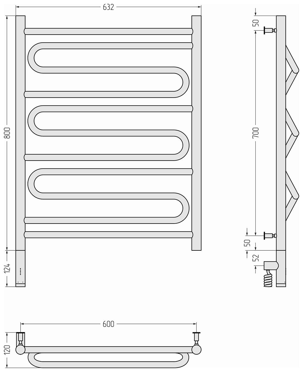 Полотенцесушитель электрический Сунержа Элегия 3.0 632x924 мм левый шампань 020-5818-8060