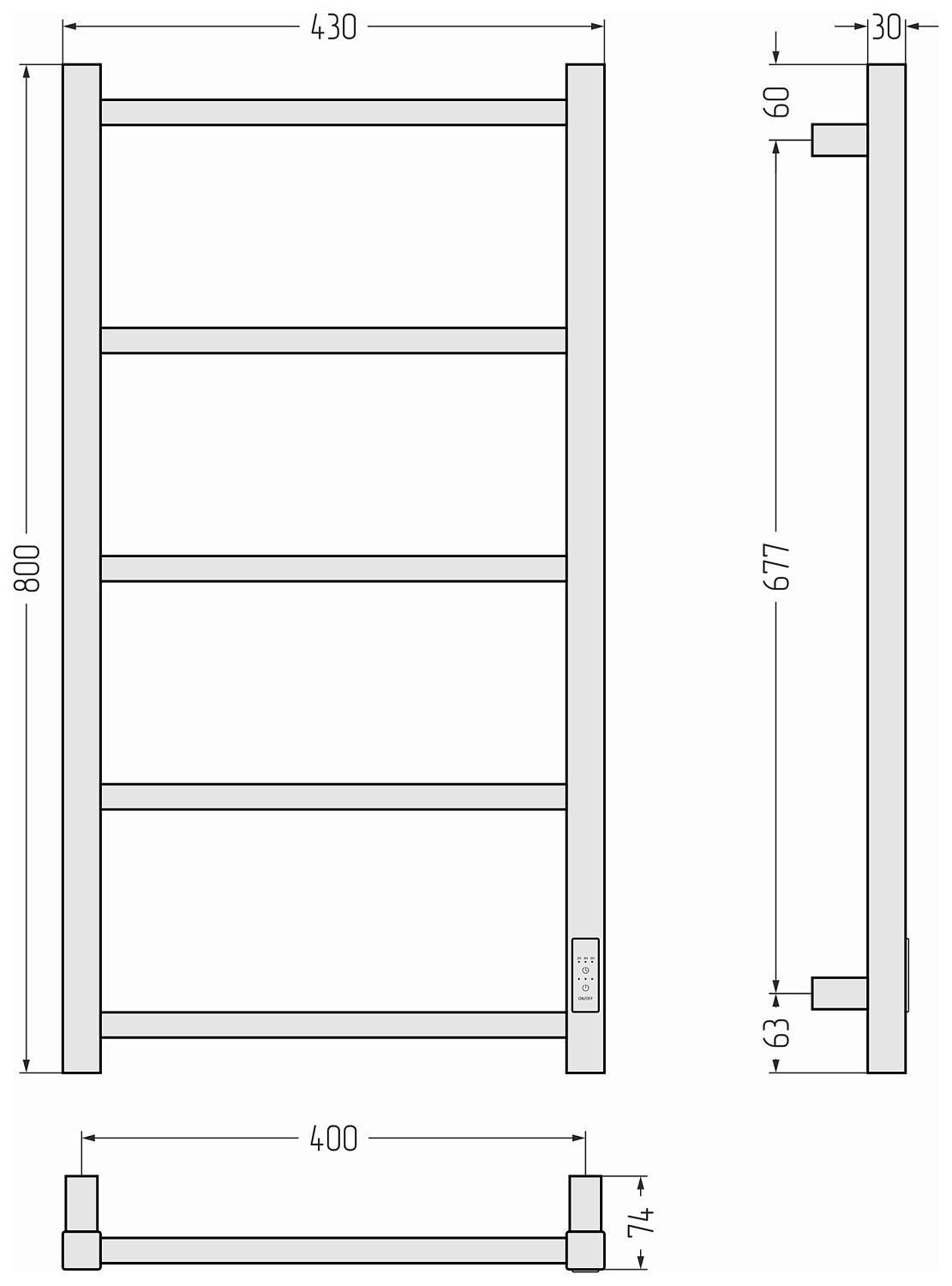 Полотенцесушитель электрический Стилье Формат 26 43x80 см черный 17526-8040