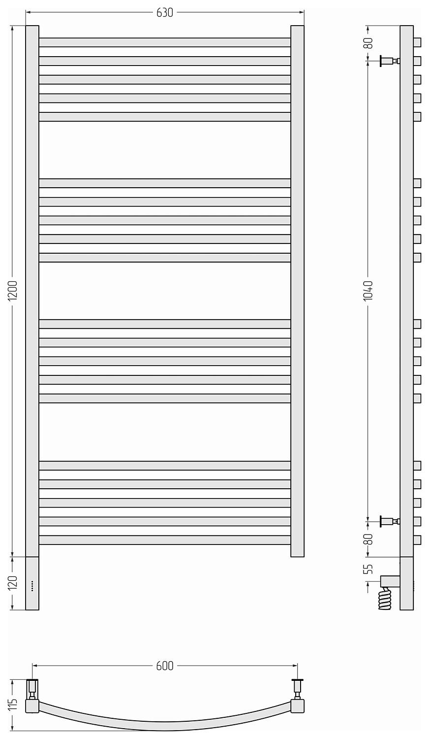 Полотенцесушитель электрический Сунержа Аркус 3.0 630x1320 мм левый темный титан муар 15-5704-1260
