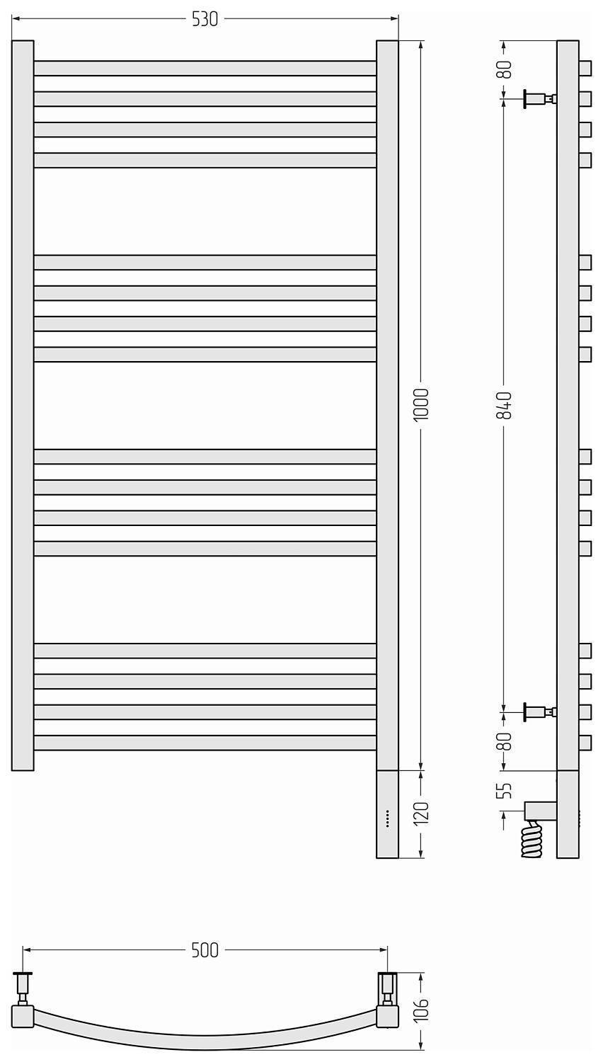 Полотенцесушитель электрический Сунержа Аркус 3.0 530x1120 мм правое сатин 071-5705-1050