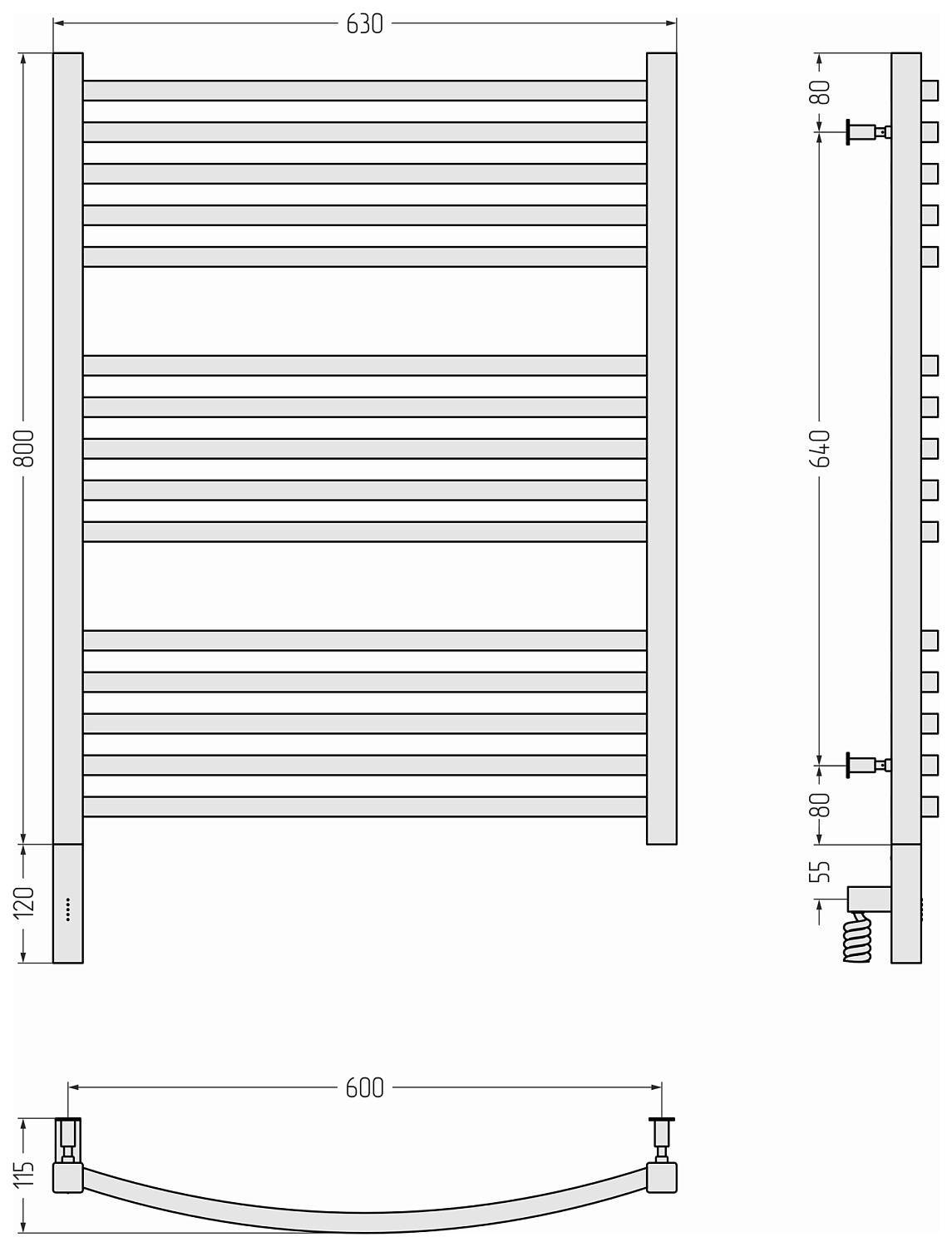Полотенцесушитель электрический Сунержа Аркус 3.0 630x920 мм левый матовое золото 032-5704-8060