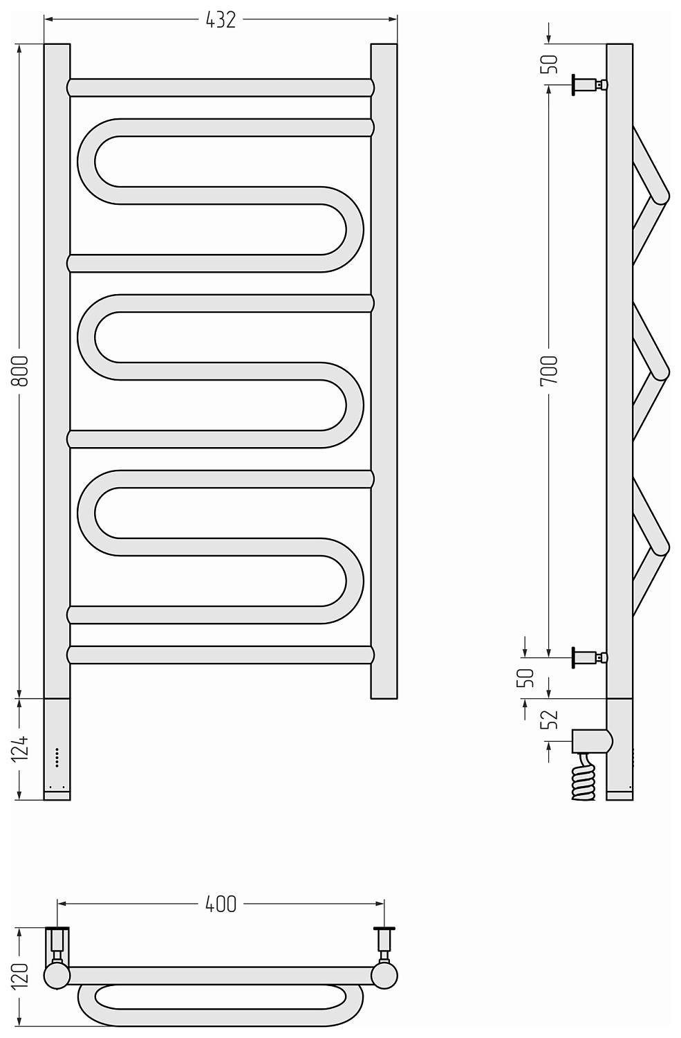 Полотенцесушитель электрический Сунержа Элегия 3.0 432x924 мм левый белый 12-5818-8040