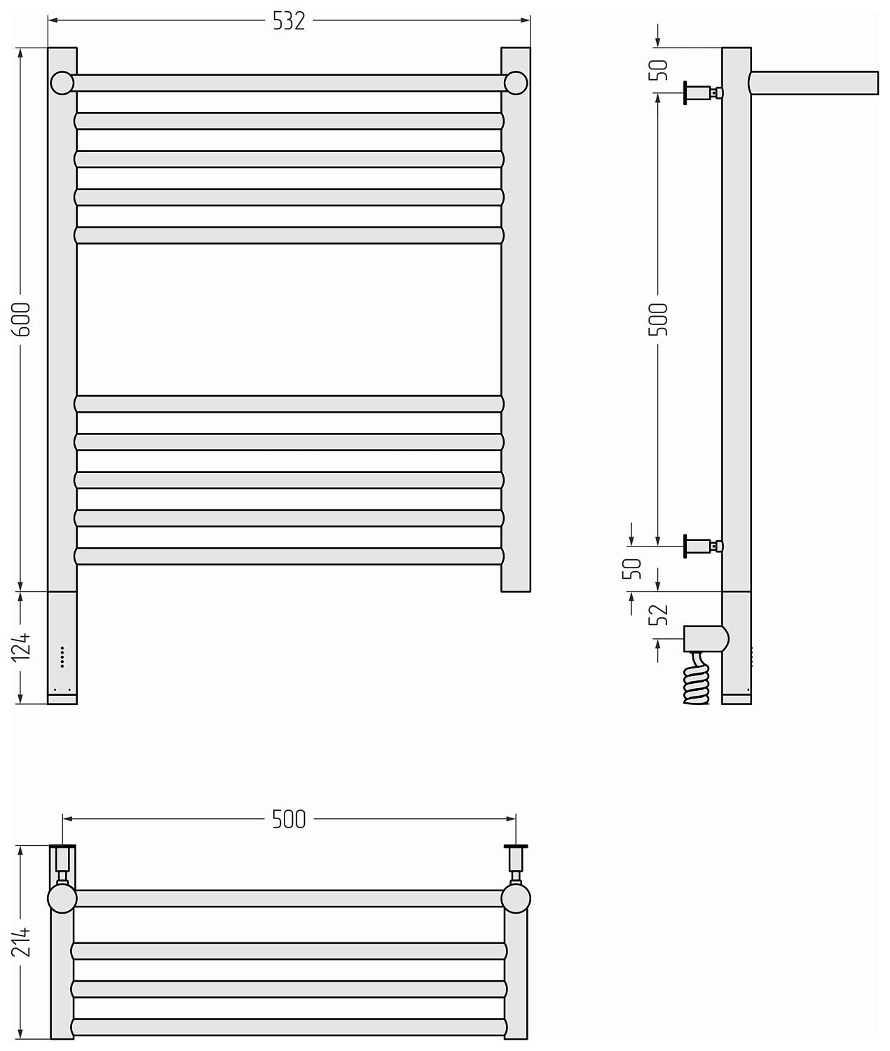 Полотенцесушитель электрический Сунержа Богема 3.0 с 1 полкой 532x724 мм левый белый 12-5806-6050