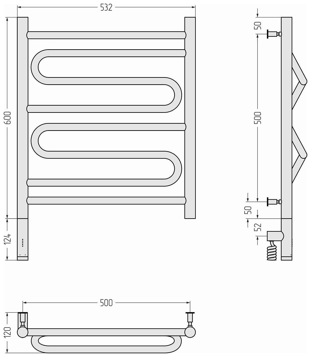 Полотенцесушитель электрический Сунержа Элегия 3.0 532x724 мм левый матовый белый 30-5818-6050