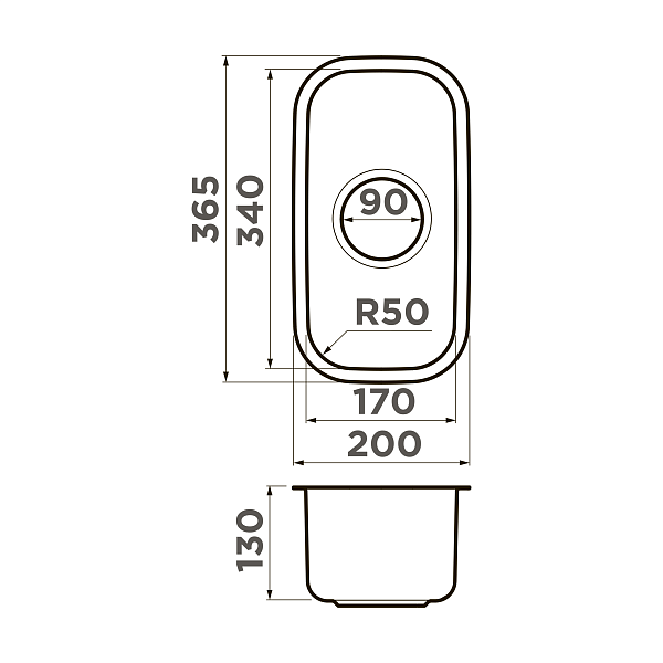 Кухонная мойка Omoikiri Omi 20-U-IN нержавеющая сталь 20х36.5 см 4997022