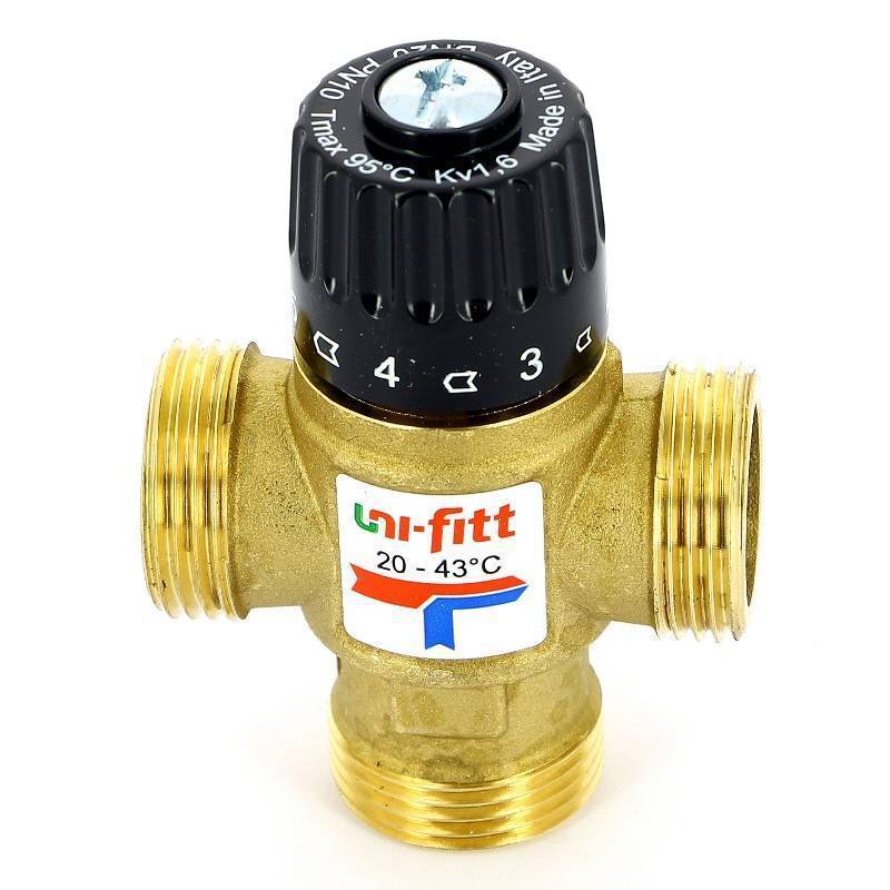 Клапан термосмесительный Uni-Fitt 1 20-43°C Kvs 1.6 боковое смешение 351G0140