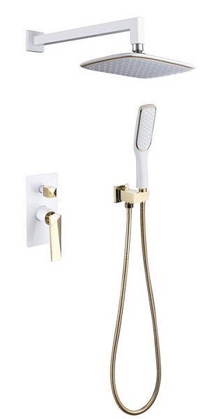 Душевая система Boheme Venturo встраиваемая со смесителем верхним и ручным душем белый глянцевый/золото 384-W