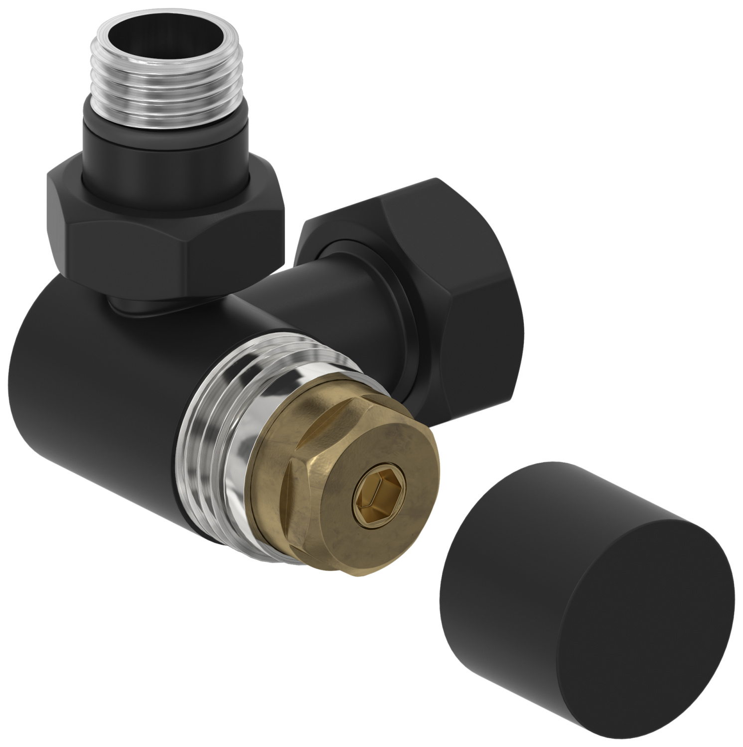 Вентиль регулировки температуры Сунержа 3D левый под шестигранник НР G 1/2 - НГ G 3/4 черный матовый 31-1406-1234