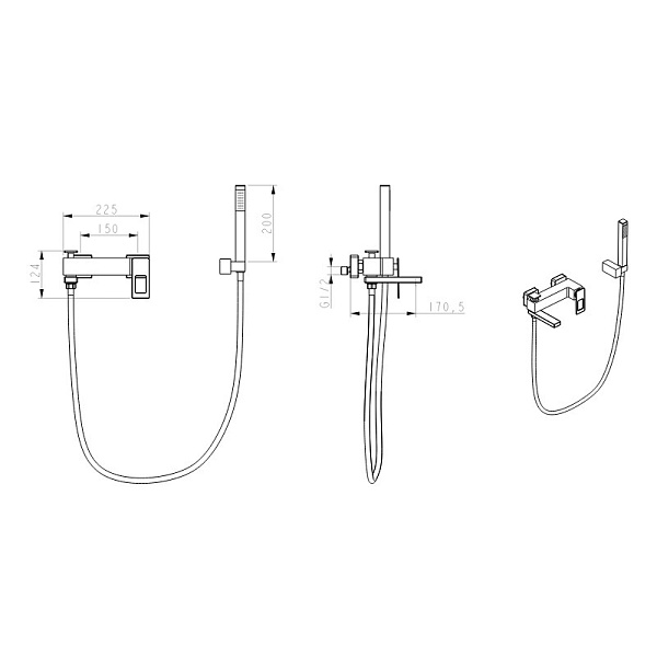 Смеситель для ванны Boheme Q настенный хром черный 143-BCR.2