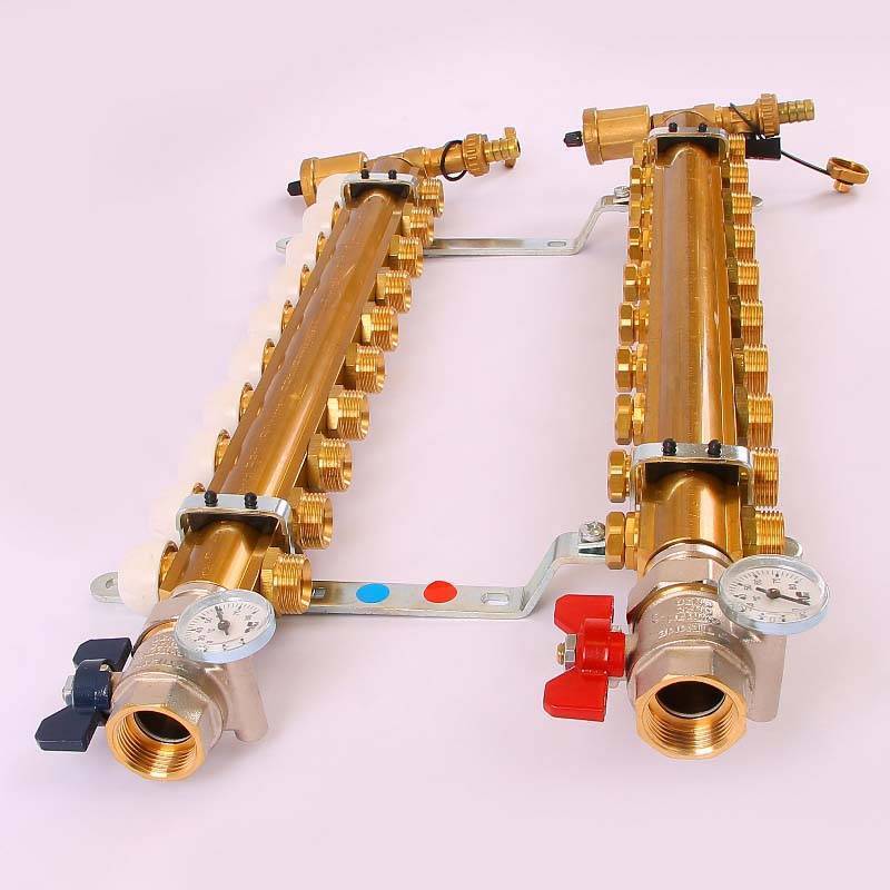 Коллекторная группа Tiemme 1x3/4 EK 10 выходов с кронштейнами и вентилями 3870036