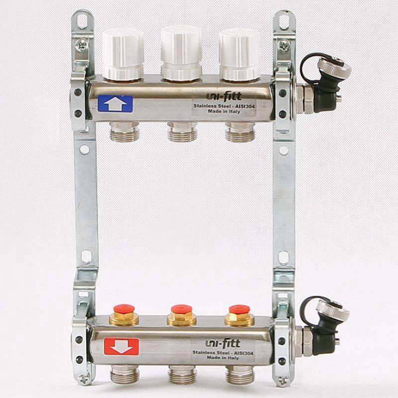 Коллекторная группа из нержавеющей стали Uni-Fitt 315S с регулировочными и термостатическими вентилями 1 x 3/4 EK 3 выхода 451I4303