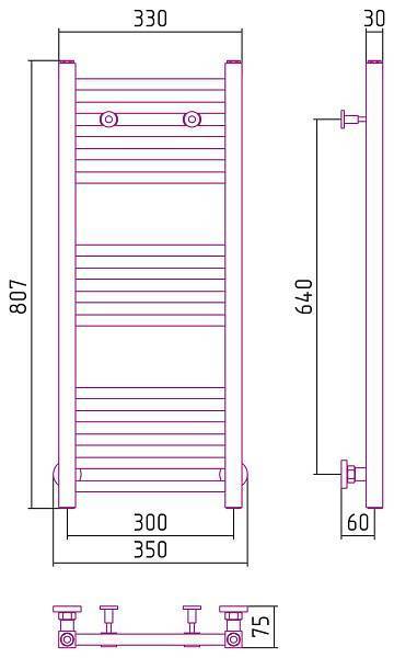 Полотенцесушитель водяной Сунержа Модус 300x800 мм без покрытия 00-0250-8030