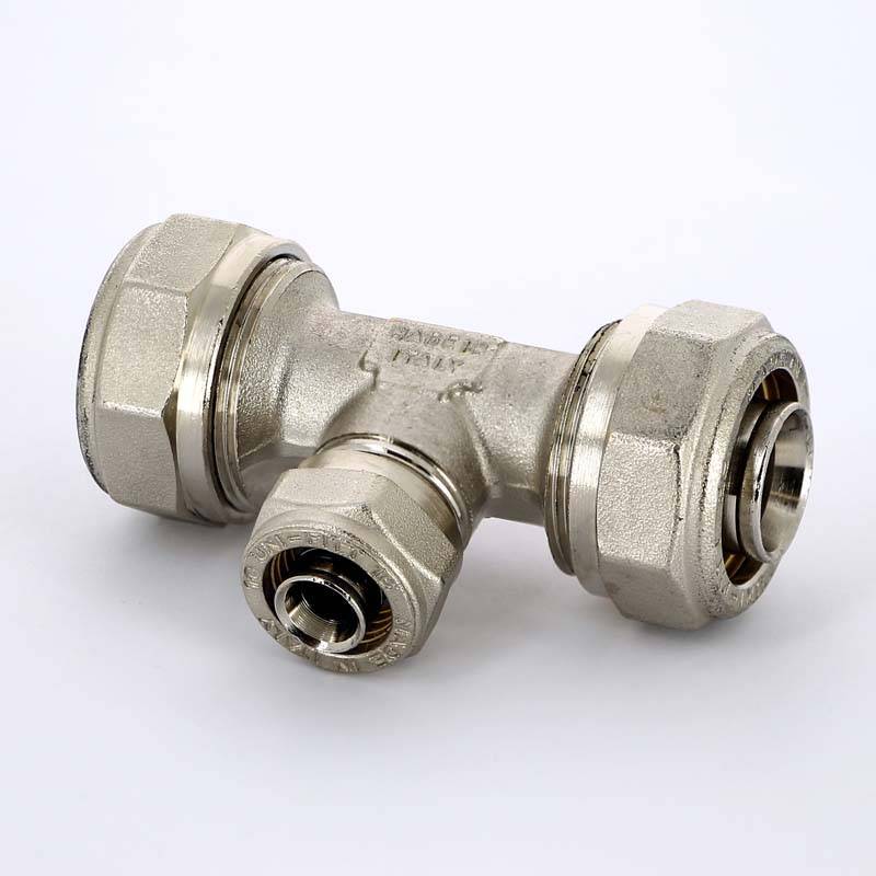 Тройник обжимной никелированный Uni-Fitt 26х16х26 мм 666N8680