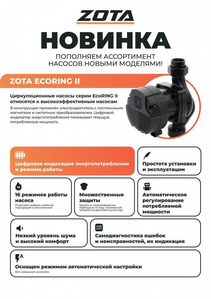 Насос циркуляционный ZOTA EcoRING II 32-150 180 мм с гайками 3632153002