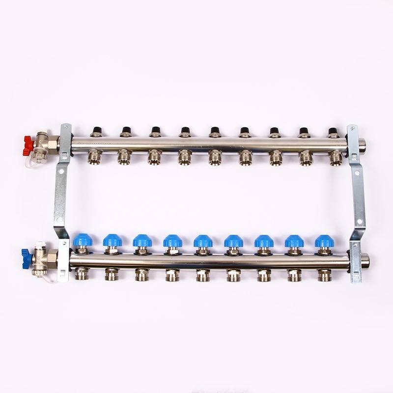 Коллекторная группа из нержавеющей стали Rehau HKV-D с регулирующими и термостатическими вентилями 1 x 3/4 EK 9 выходов 218091