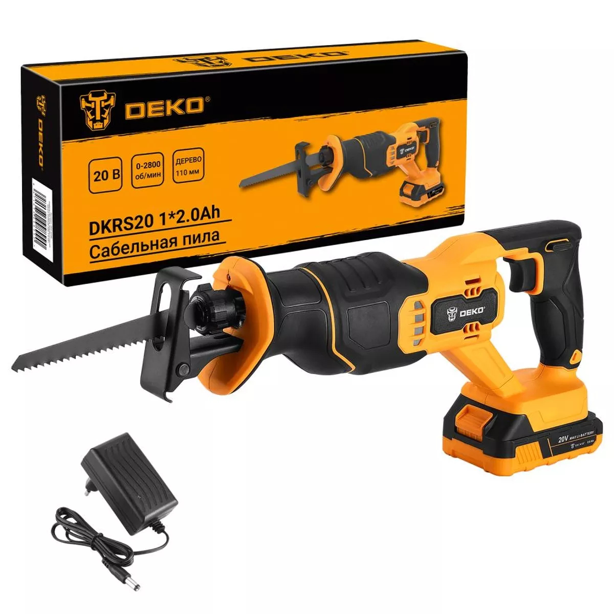 Пила сабельная аккумуляторная DEKO DKRS20 20 В 1x2.0 Ач 063-4200