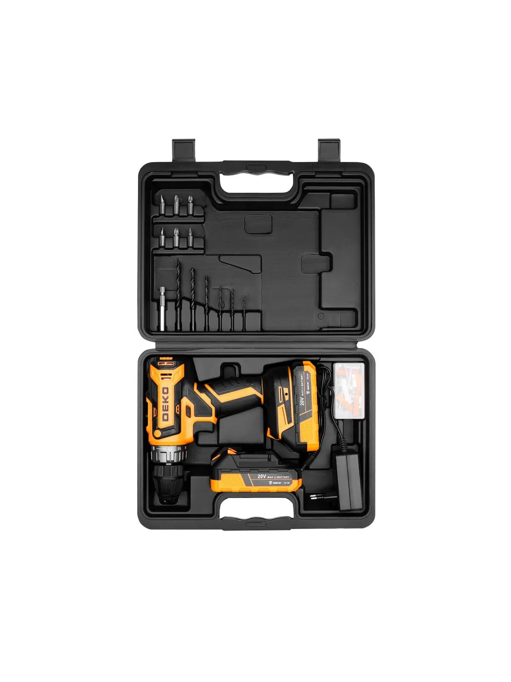 Дрель-шуруповерт аккумуляторная DEKO GCD20DU PRO 20 В 2x2.0 Ач Case + набор 63 инструмента 083-1040