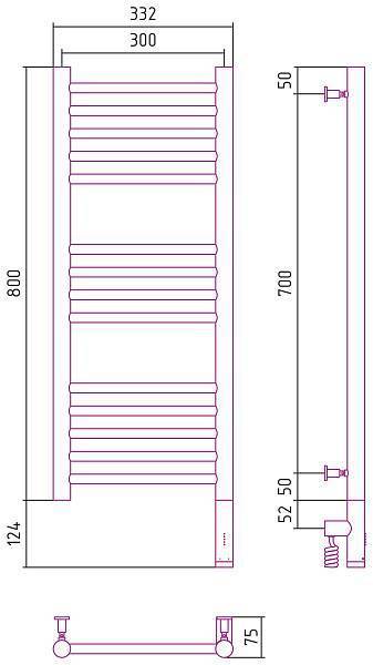 Полотенцесушитель электрический Сунержа Богема 3.0 300x800 мм правый шампань 020-5805-8030