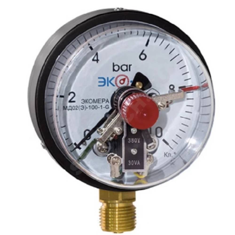 Манометр электроконтактный Экомера МД02(Э) радиальный 100 мм 0-1.0 МПа G1/2 МД02Э-100-G-1МПа
