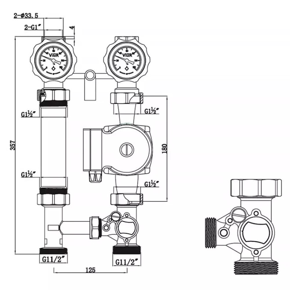Насосно-смесительная группа VIEIR с 3-ходовым клапаном и насосом ЦН 25-6/180 VR217-25/6