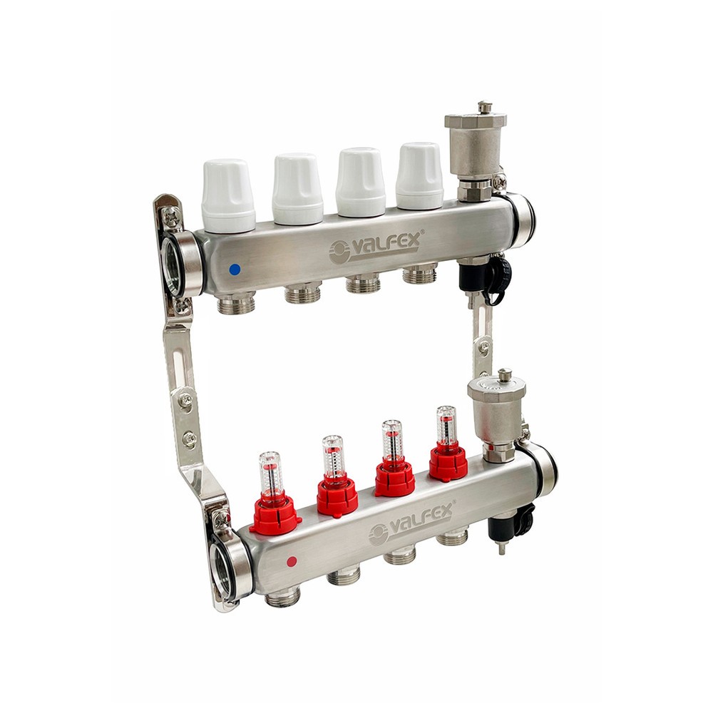 Коллекторная группа из нержавеющей стали с расходомерами VALFEX 1x3/4 EK 9 выходов FV.586.0609