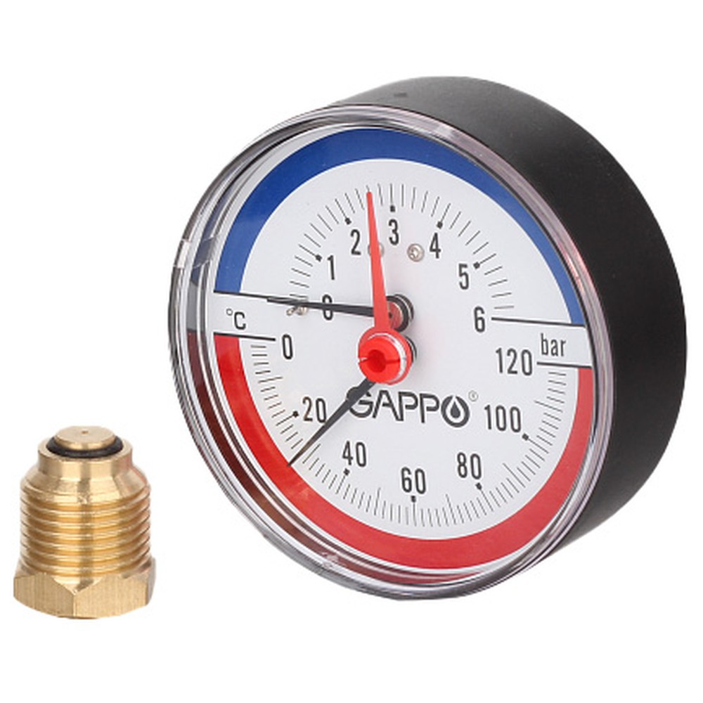 Термоманометр аксиальный Gappo с автоматическим запорным клапаном 1/2 6 бар 1441531
