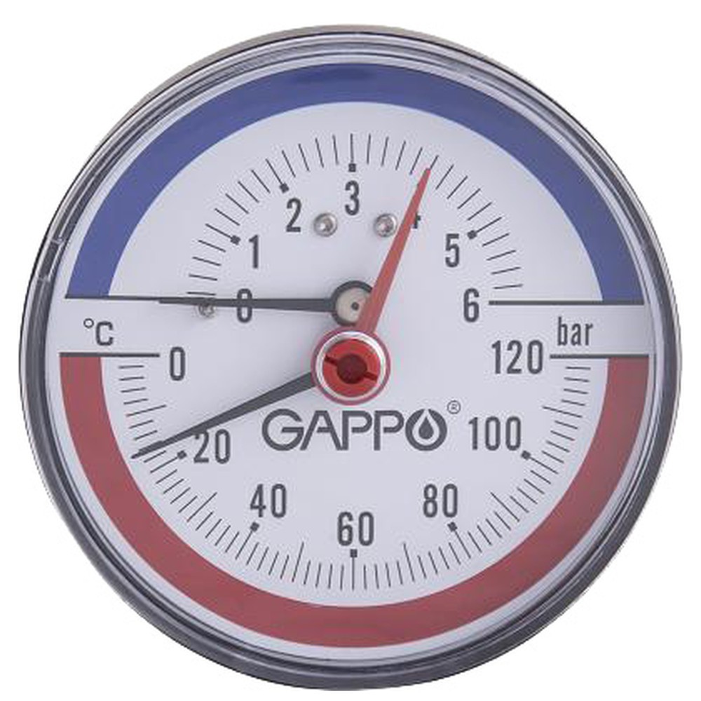 Термоманометр аксиальный Gappo с автоматическим запорным клапаном 1/2 6 бар 1441531