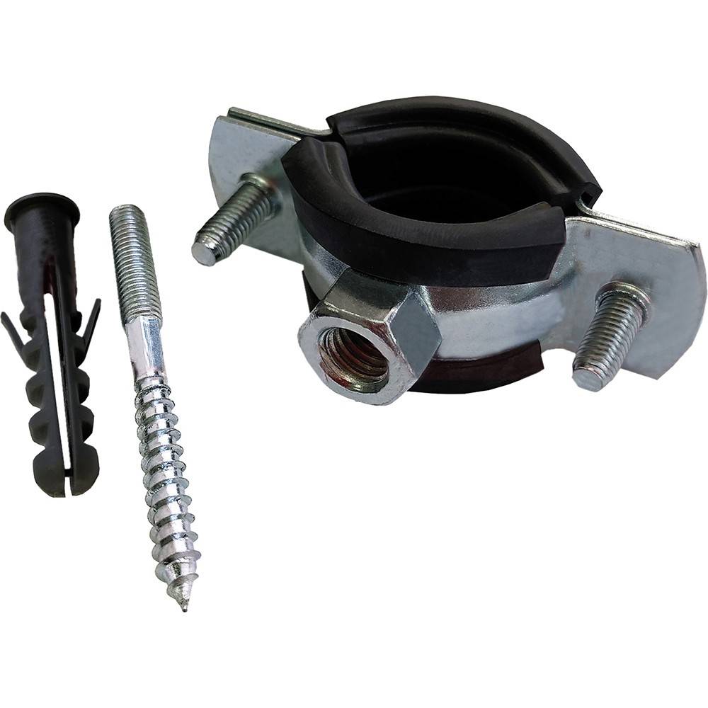 Хомут оцинкованный с резиновым уплотнителем VALFEX 60-64 мм 2 дюйма со шпилькой M8x80 и дюбелем 1234314