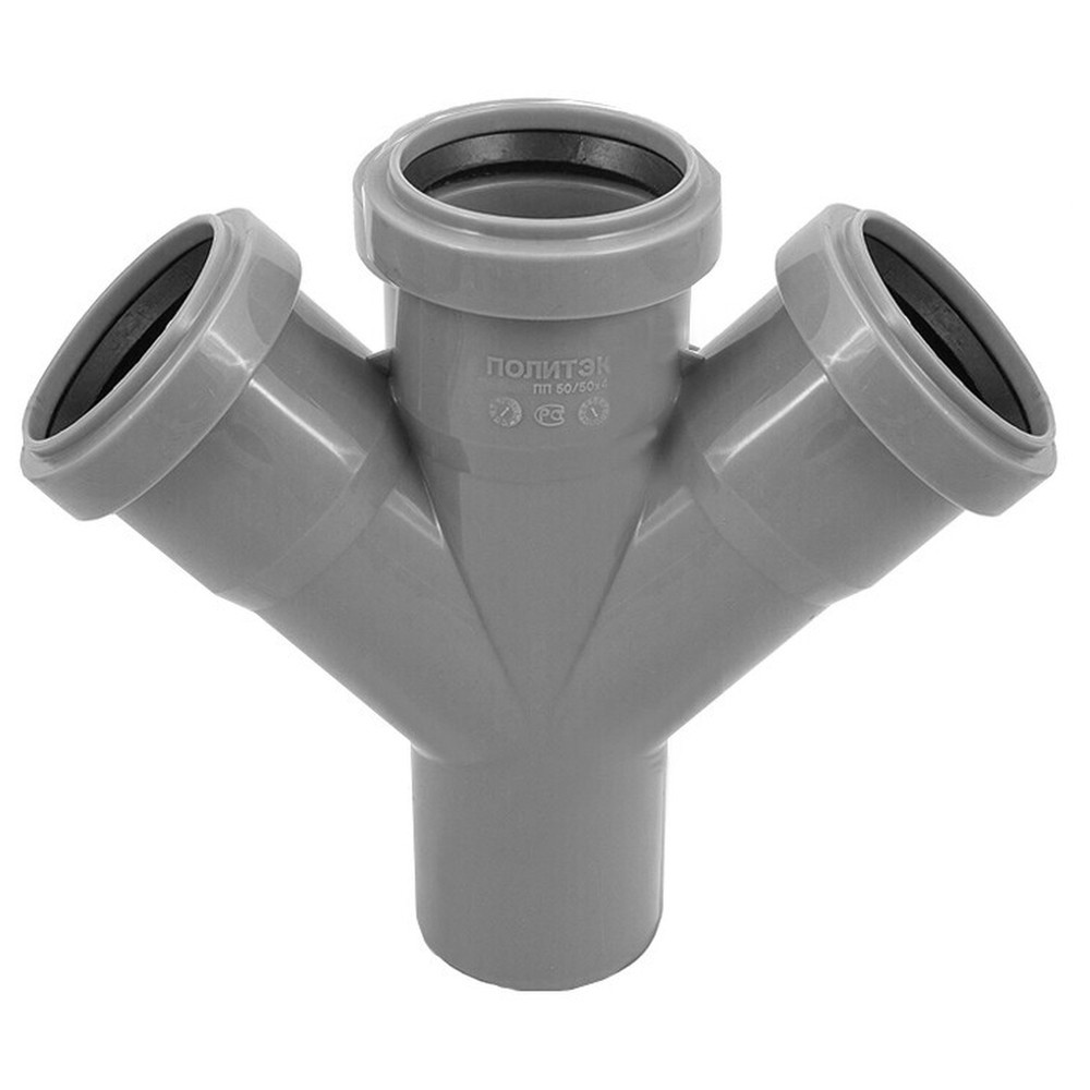 Крестовина одноплоскостная канализационная Политэк ПП 50х50х50/45° серая 1653045