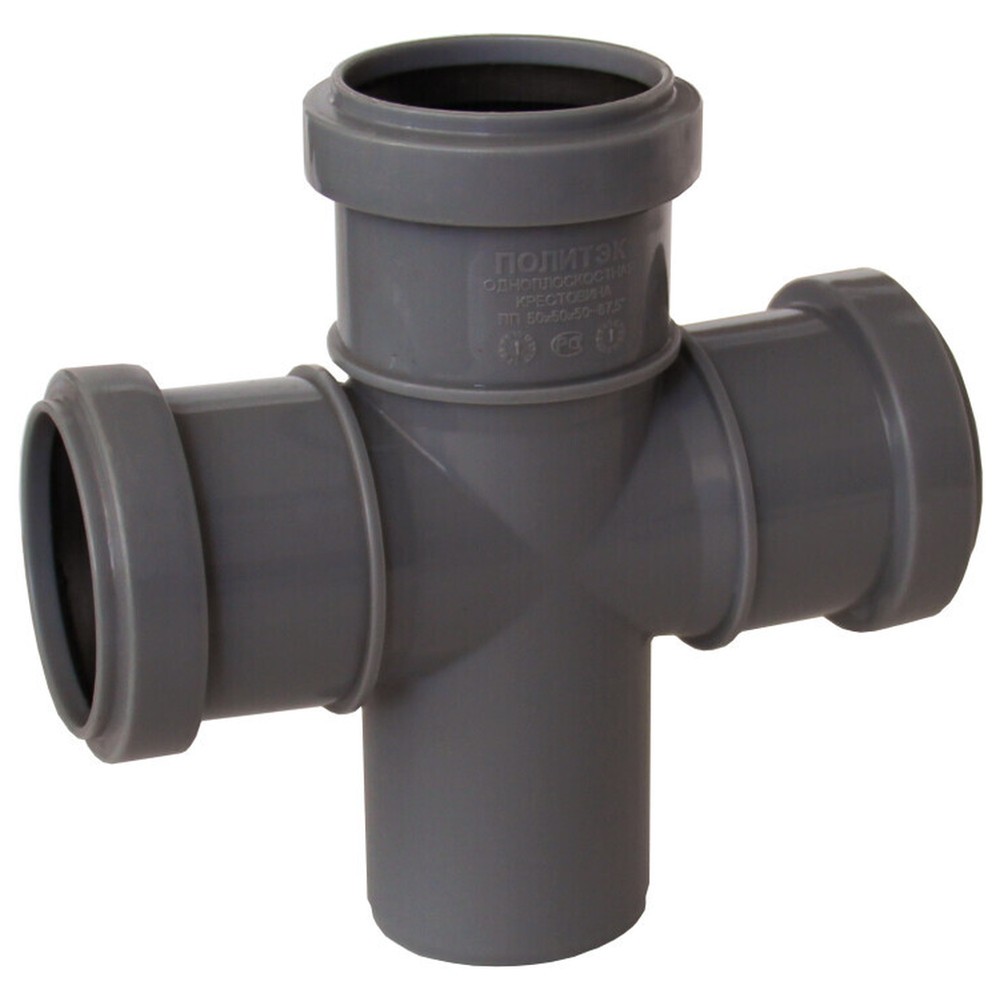 Крестовина одноплоскостная канализационная Политэк ПП 50х50х50/87° серая 1653047