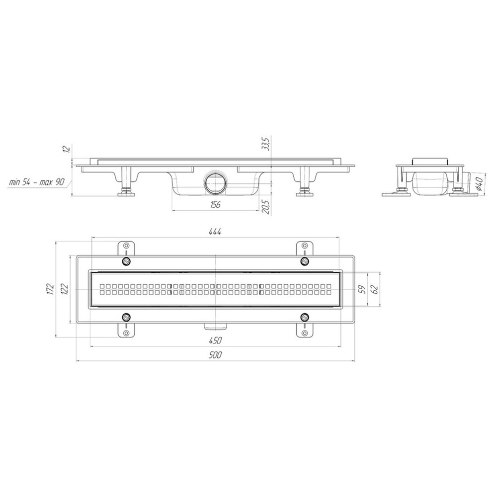 Трап линейный АНИ пласт РИФ TLQ1245G с сухим затвором 450 мм выпуск 40 мм TLQ1245G